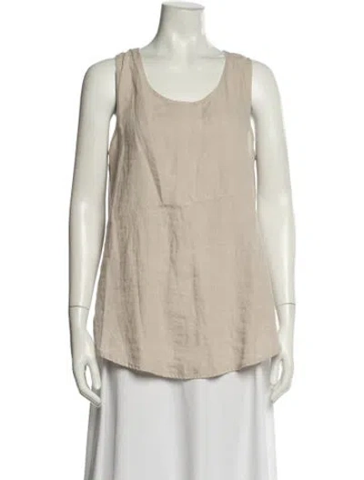 Pre-owned Kristensen Du Nord Linen Scoop Neck Top In Neutrals