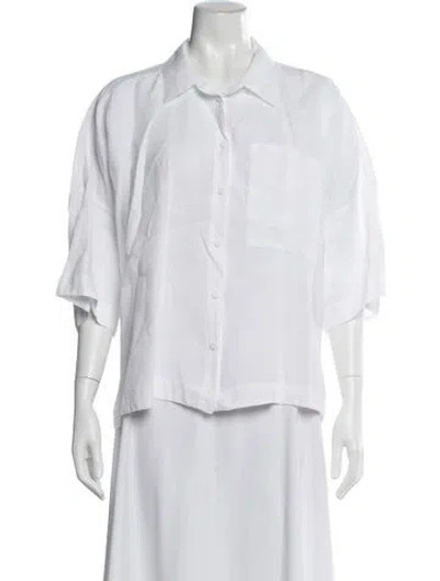 Pre-owned Kristensen Du Nord Linen Three-quarter Sleeve Button-up Top In White