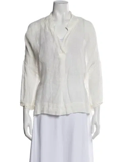 Pre-owned Kristensen Du Nord Linen V-neck Blouse In Multi