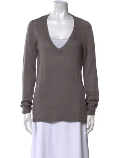 Pre-owned Kristensen Du Nord Linen V-neck Sweater In Gray