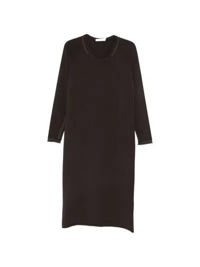Kristensen Du Nord Raglan-sleeve Raw-cut Midi Dress In Brown