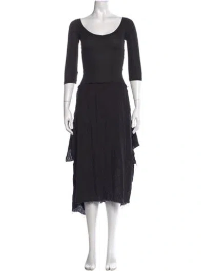 Pre-owned Kristensen Du Nord Scoop Neck Midi Length Dress In Black