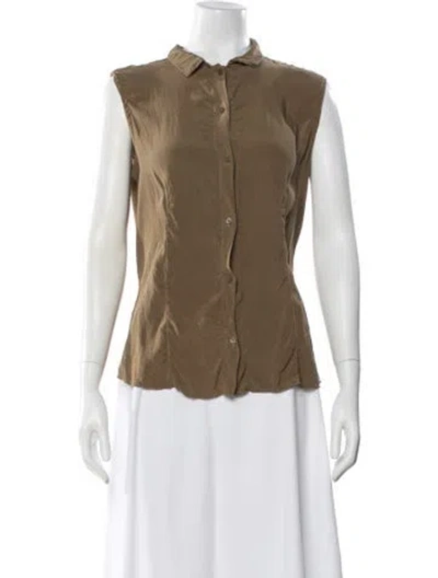 Pre-owned Kristensen Du Nord Silk Sleeveless Button-up Top In Brown