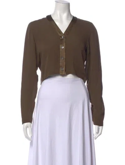 Pre-owned Kristensen Du Nord Silk V-neck Button-up Top In Brown