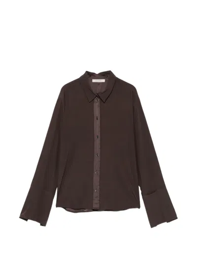Kristensen Du Nord Silk-blend Button-up Shirt In Brown