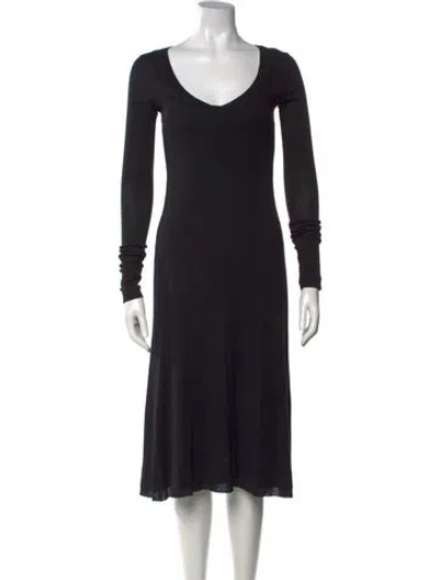Pre-owned Kristensen Du Nord V-neck Midi Length Dress In Black