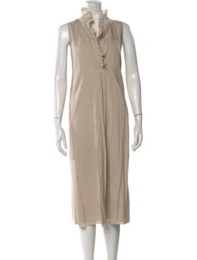 Pre-owned Kristensen Du Nord V-neck Midi Length Dress In Brown