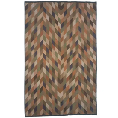 Pre-owned Kristianstad Lans Hemslöjd 1 Mid-20th Century Multicolor Geometric Swedish Flat-weave Carpet In Brown