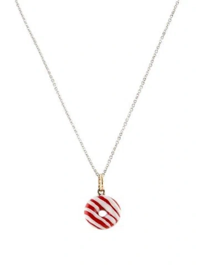 Pre-owned Kristin Hanson Enamel Donut Pendant Necklace, 16" In Multi