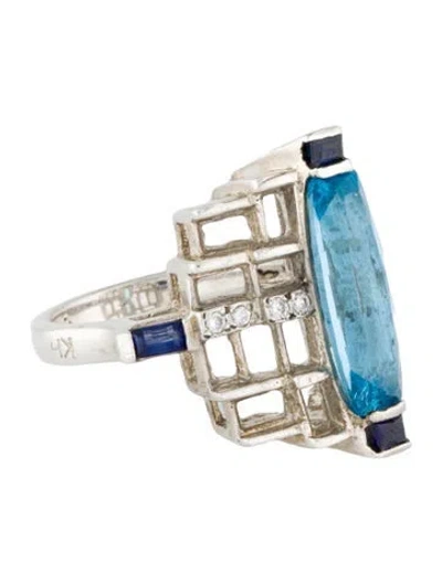Pre-owned Kristin Hanson Topaz, Sapphire & Lab-grown Diamond Architecture Cocktail Ring In Multi