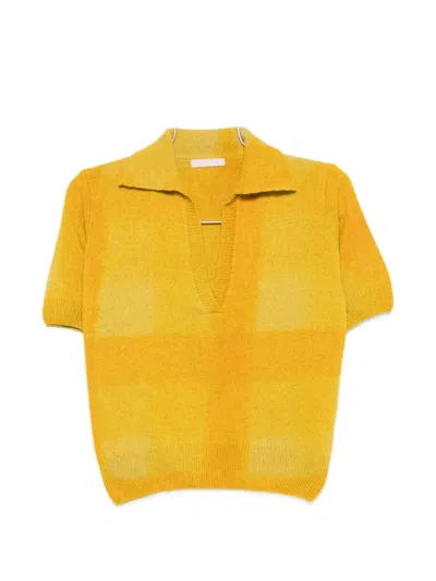 Kristina Ti Check-pattern Polo-collar Sweater In Yellow