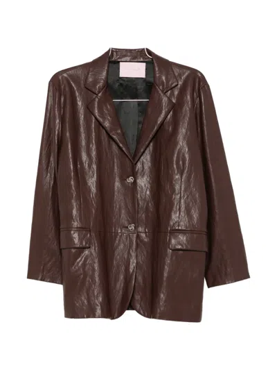 Kristina Ti Crinkled-effect Button-up Jacket In Brown