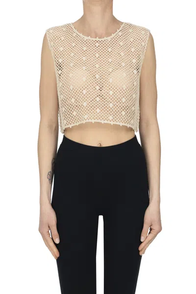 Kristina Ti Cropped Crochet Top In Neutral