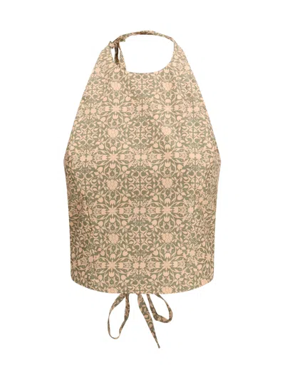Kristina Ti Damask-patterned Halter Tank Top In Brown