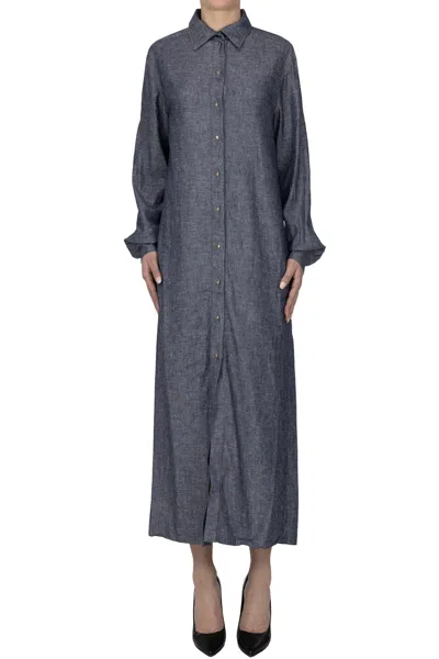 Kristina Ti Denim Effect Fabric Shirt Dress In Blue