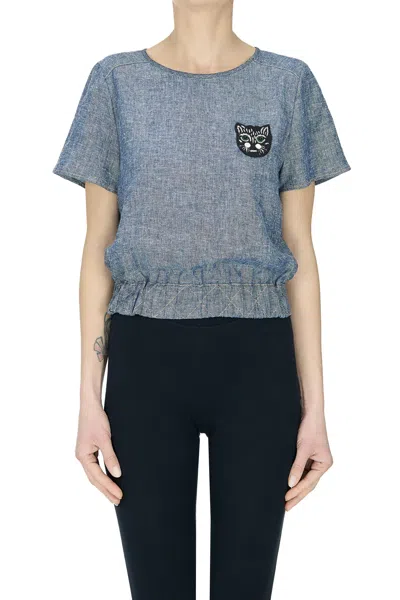 Kristina Ti Denim Effect Fabric Top In Blue