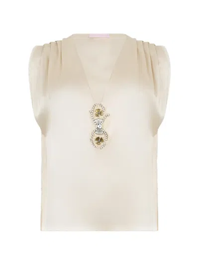 Kristina Ti Embellished Pleated Blouse In Neutral