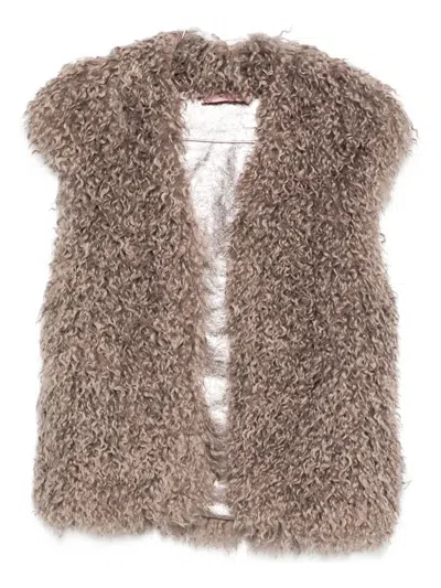 Kristina Ti Faux-fur Sleeveless Jacket In Brown