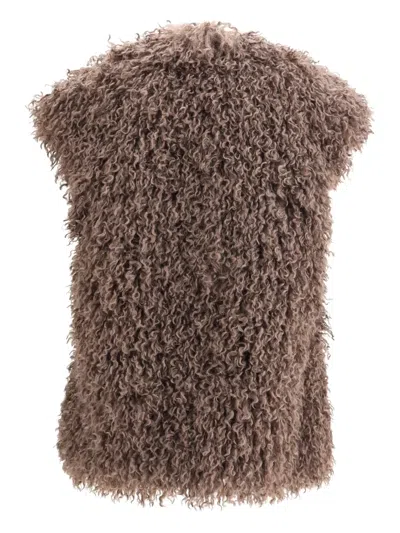 Kristina Ti Faux-fur Sleeveless Vest In Brown