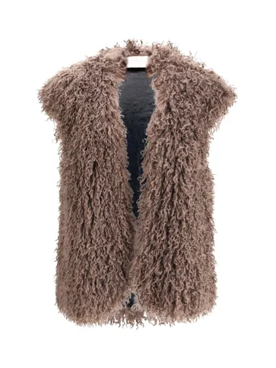 Kristina Ti Faux Fur Vest In Brown