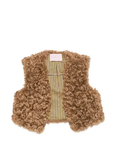 Kristina Ti Faux-fur Cropped Gilet In Brown