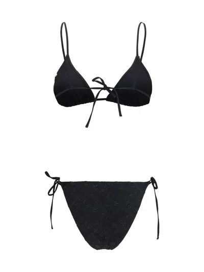 Kristina Ti Floral Embroidered Lycra Bikini In Black
