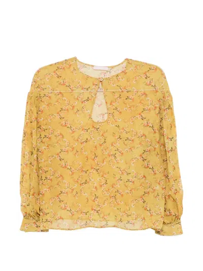 Kristina Ti Floral-print Keyhole-detail Blouse In Yellow