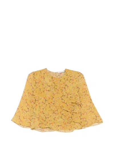 Kristina Ti Floral-print Ruffled Blouse In Brown