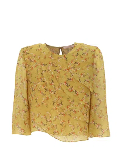 Kristina Ti Floral-print Ruffled Blouse In Yellow