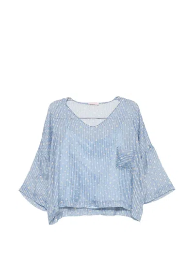 Kristina Ti Floral-print Striped Top In Blue