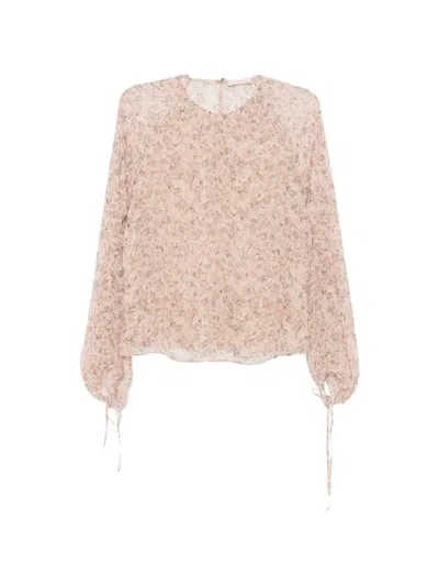 Kristina Ti Floral-print Tie-cuff Blouse In Neutral