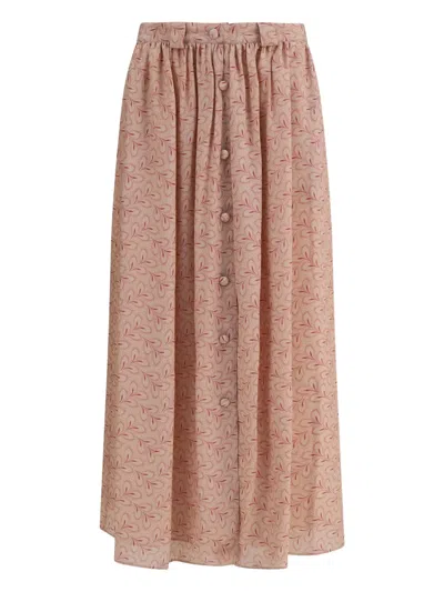 KRISTINA TI FOLIAGE-PRINT BUTTON-FRONT MIDI SKIRT