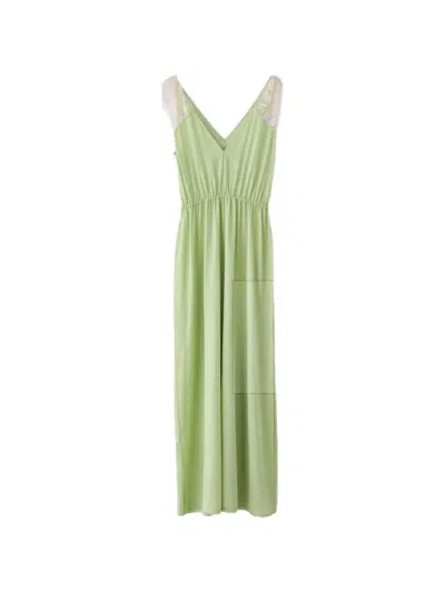 Kristina Ti Guenda Lace-trim V-neck Maxi Dress In Green