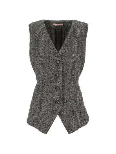 Kristina Ti Herringbone-pattern Belted Jacket In Gray