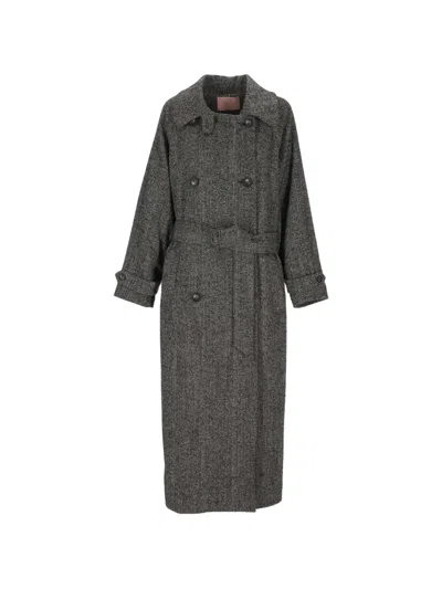 Kristina Ti Herringbone-pattern Double-breasted Coat In Gray