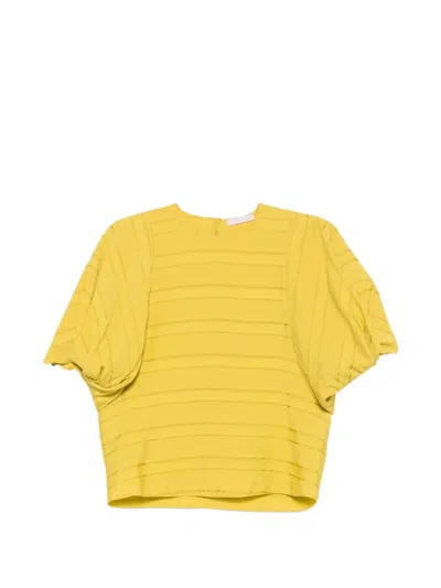 Kristina Ti Horizontal-stripe Batwing-sleeve Blouse In Yellow