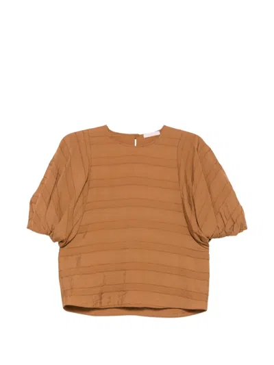 Kristina Ti Horizontal-stripe Batwing-sleeve Top In Brown