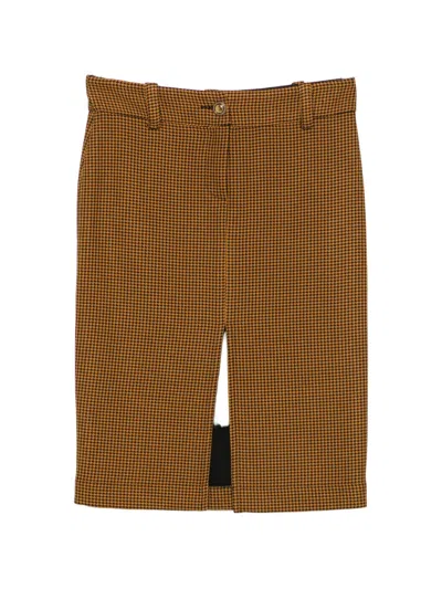Kristina Ti Houndstooth-pattern Slit-detail Midi Skirt In Brown
