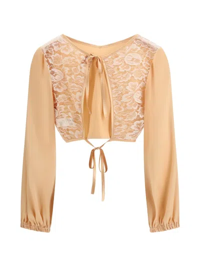 Kristina Ti Lace Tie Blouse In Neutral