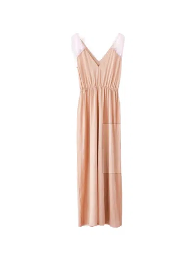 Kristina Ti Lace-trim Elasticated-waist Maxi Dress In Neutral
