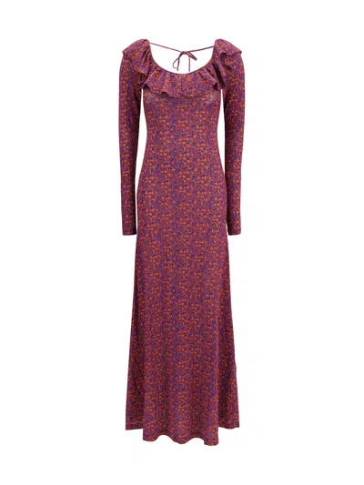 Kristina Ti Floral-print Ruffled-collar Maxi Dress In Purple