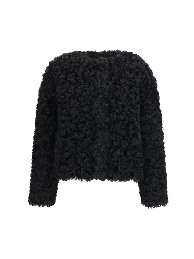 Kristina Ti Plush Curly Polyester Coat In Black