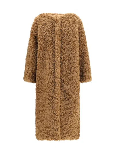 Kristina Ti Plush Textured Coat In Brown