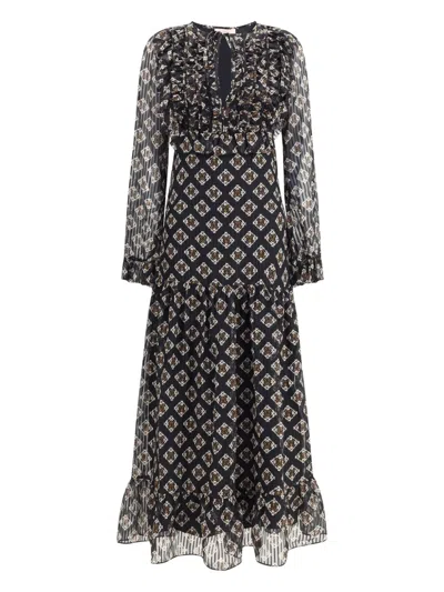 KRISTINA TI RUFFLED GEOMETRIC-PRINT MAXI DRESS