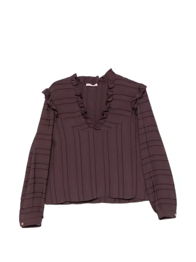 Kristina Ti Ruffled Striped Blouse In Purple