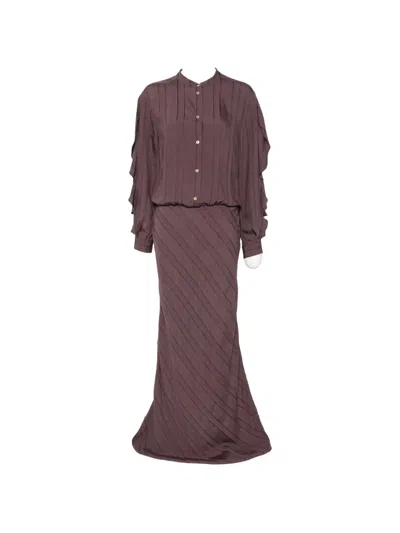 Kristina Ti Ruffled Striped Maxi Dress In Purple