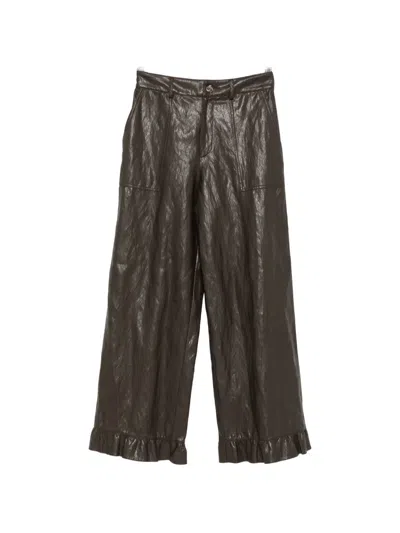 Kristina Ti Ruffled-trim Palazzo Trousers In Brown