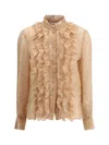 Kristina Ti Holly Floral-print Ruffled Shirt In Multi