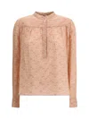 Kristina Ti Blouse With Foliage Print And Refined Stand-up Collar In Pink