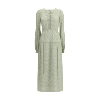 Kristina Ti Silk Long Dress With Foliage Print
